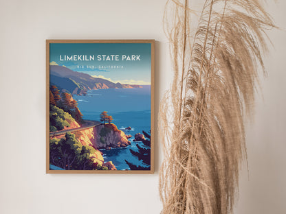 Limekiln State Park, Big Sur, California Poster | Redwoods & Coastal Cliffs Destination Print Wall Art — styled in a modern i