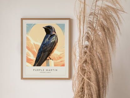 Purple Martin Poster | Graceful Songbird in Golden Light Wall Art — styled in a modern interior
