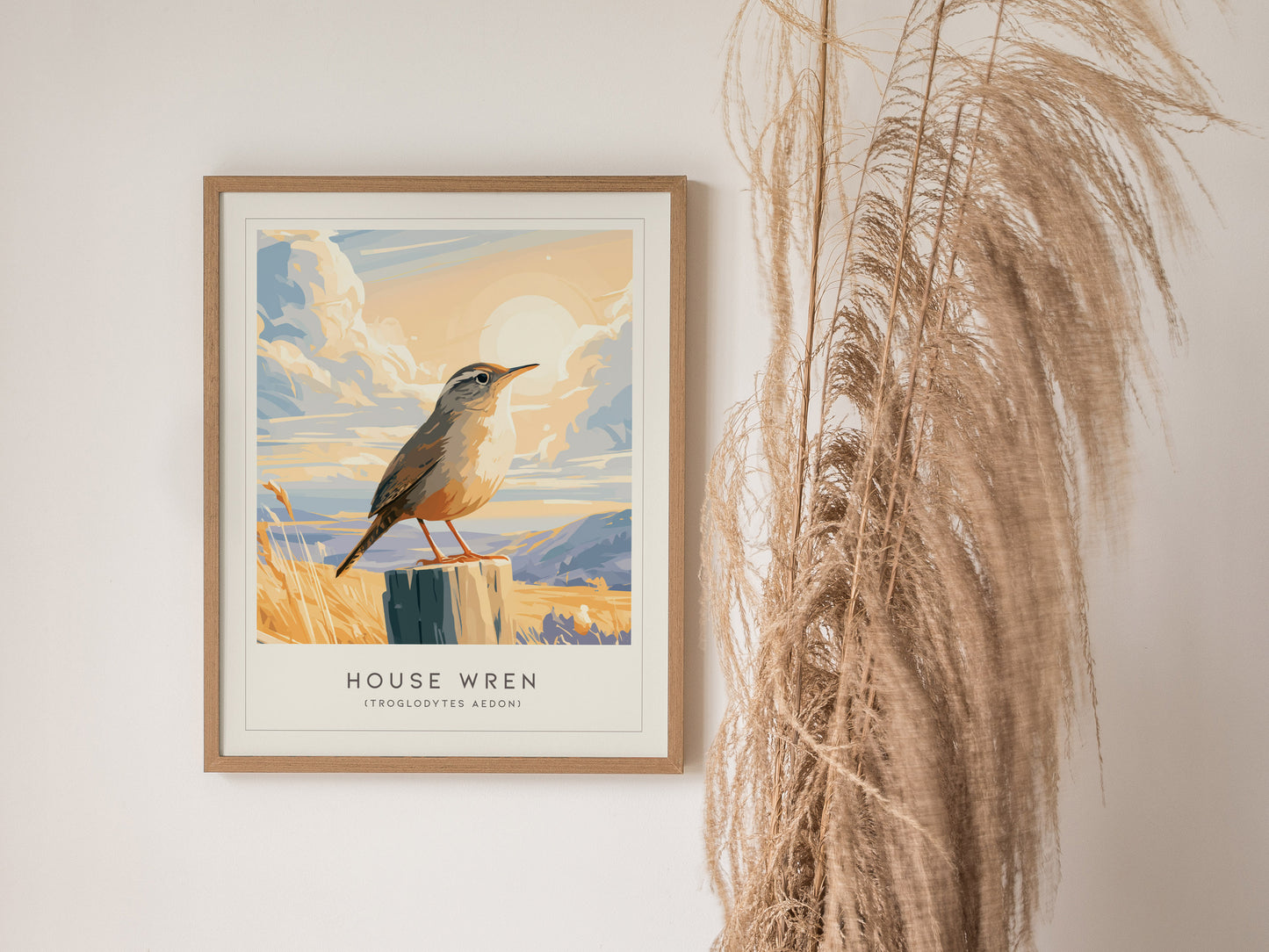 House Wren, Troglodytes aedon Poster | Charming Songbird Nature Wall Art — styled in a modern interior