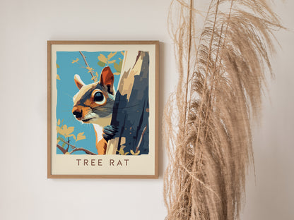 Tree Rat Poster | Urban Wildlife Squirrel Art | Funny Animal Wall Art
