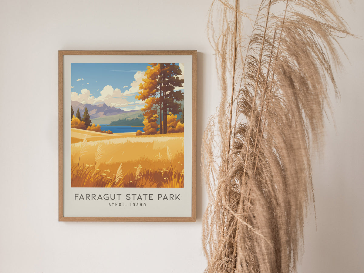 Farragut State Park Matte Border Poster | Athol, Idaho Travel Wall Art — styled in a modern interior