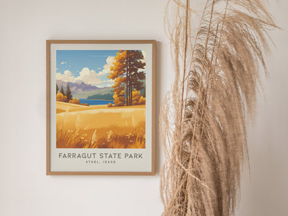 Farragut State Park Matte Border Poster | Athol, Idaho Travel Wall Art — styled in a modern interior