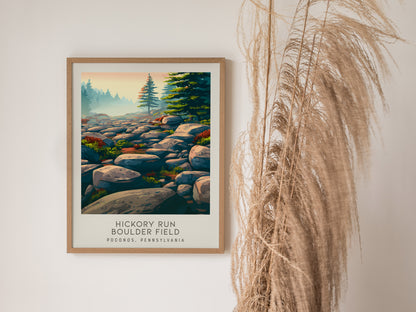 Hickory Run Boulder Field Matte Border Poster | Poconos, Pennsylvania Travel Wall Art — styled in a modern interior