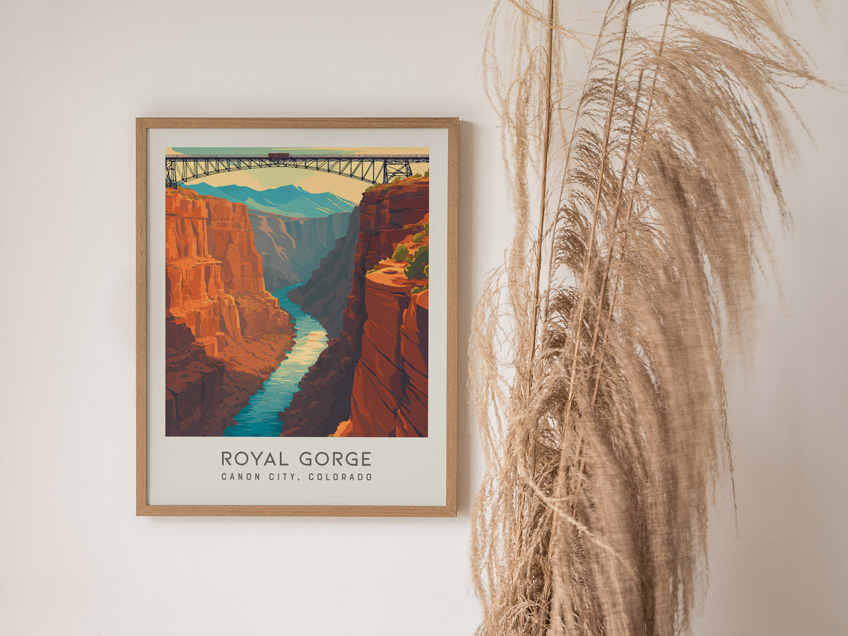 Royal Gorge Matte Border Poster | Canon City, Colorado Travel Wall Art — styled in a modern interior