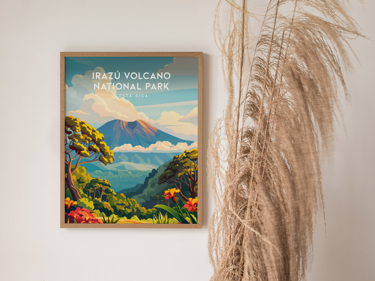 Irazú Volcano National Park, Costa Rica Poster | Crater Lake & Misty Summit Wall Art — styled in a modern interior