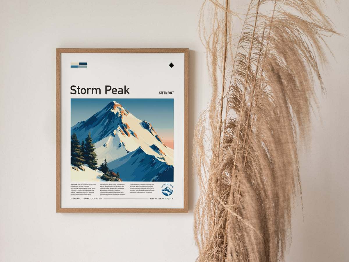 Storm Peak, Steamboat Poster | Alpine Print & Ski Lodge Decor Wall Art — styled in a modern interior