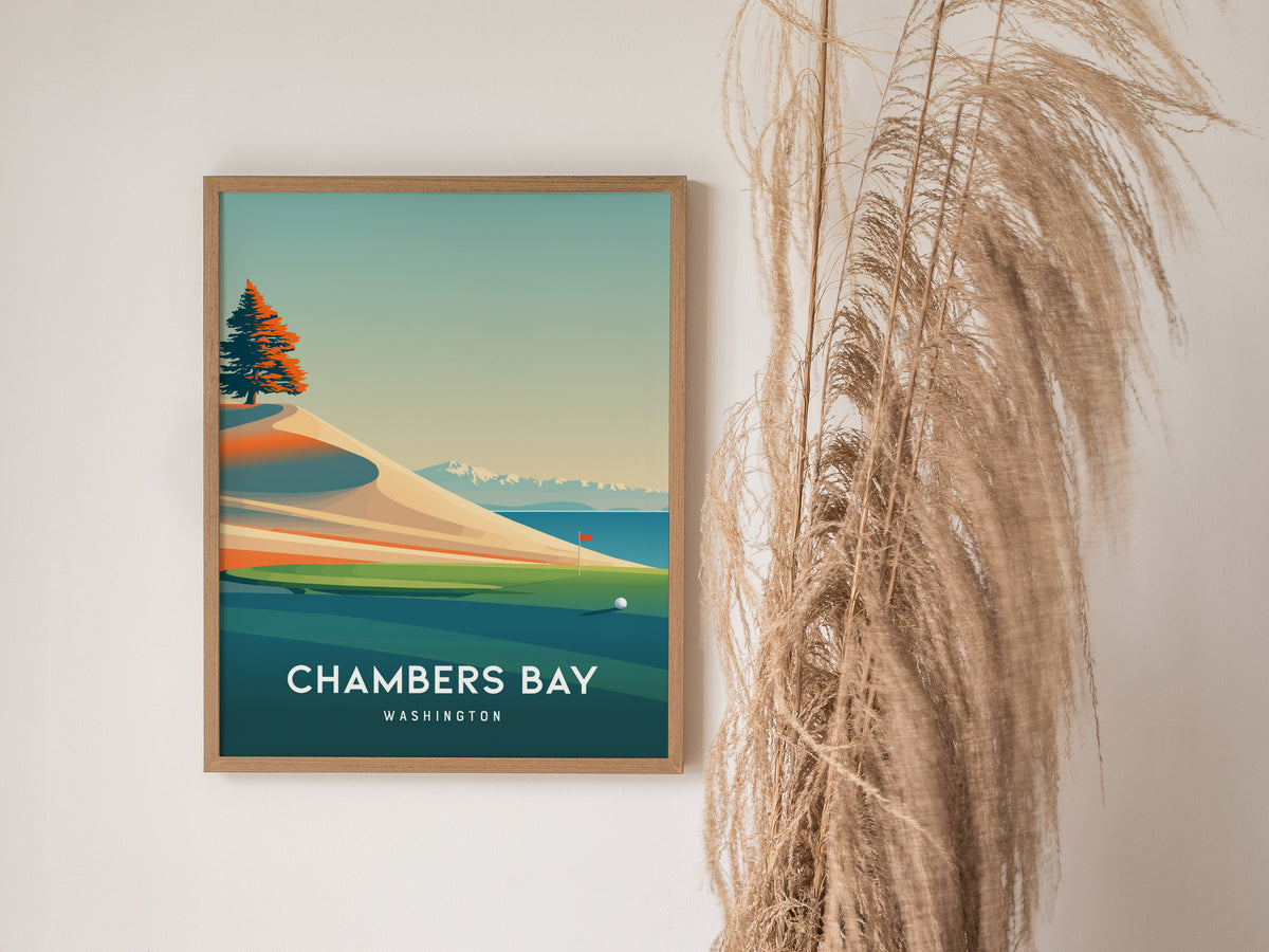 Chambers Bay, Washington Poster | Links Poster & Golfer Gift Wall Art — styled in a modern interior