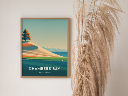 Chambers Bay, Washington Poster | Links Poster & Golfer Gift Wall Art — styled in a modern interior