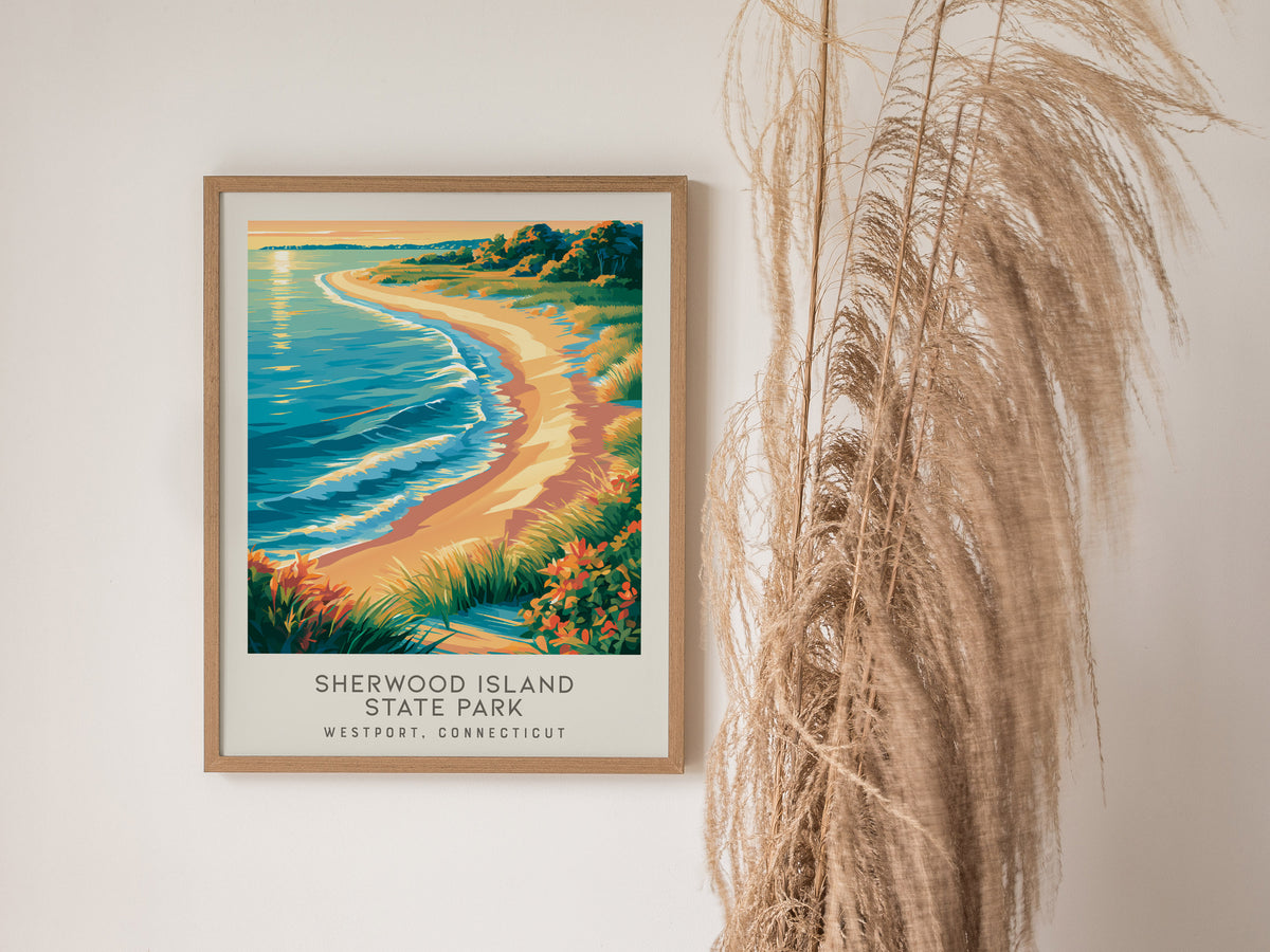 Sherwood Island State Park Matte Border Poster | Westport, Connecticut Coastal Beach Decor — styled in a modern interior