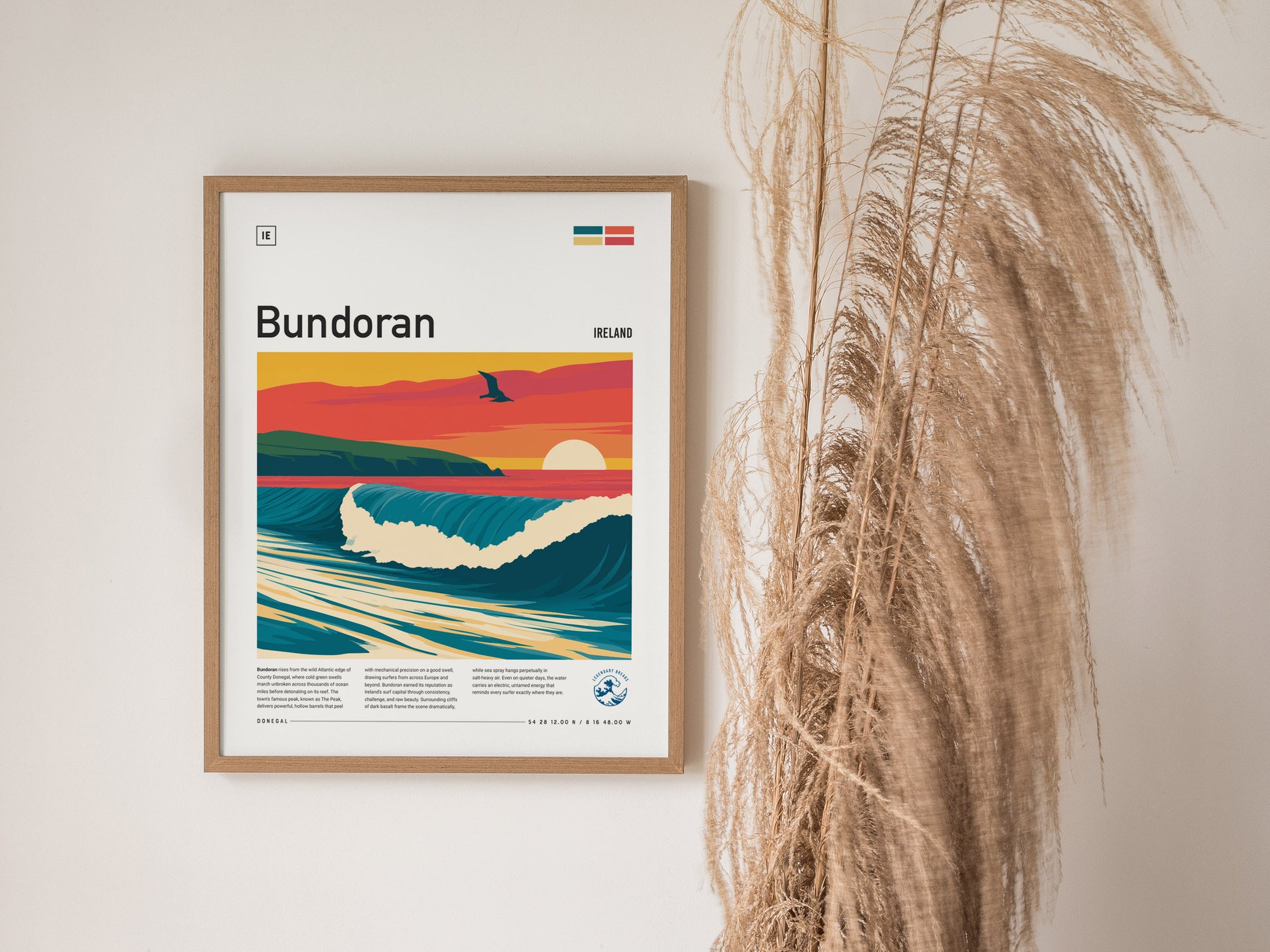 Bundoran, Ireland Poster | Wild Atlantic Surf Village Wall Art — styled in a modern interior