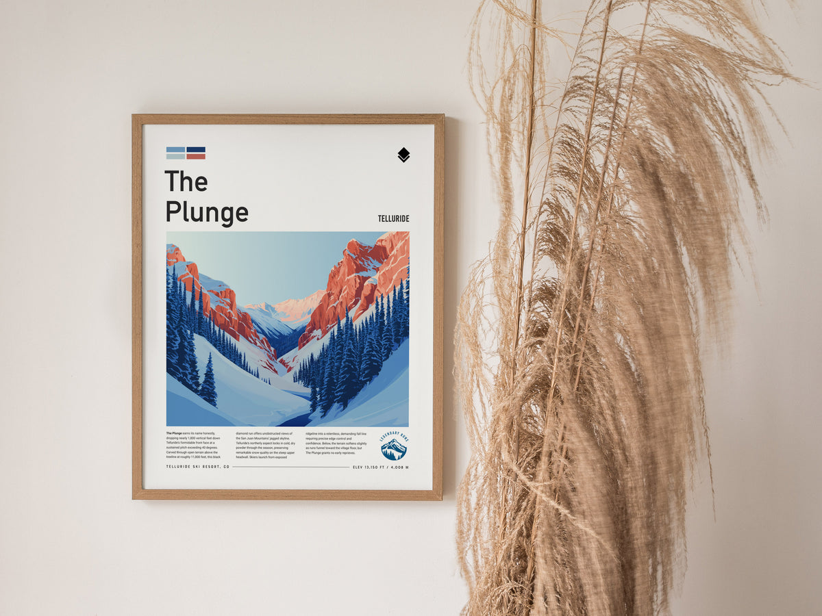 The Plunge, Telluride Poster | Alpine Ski Run Mountain Poster Wall Art — styled in a modern interior