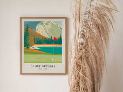 Banff Springs Matte Border Poster | Alberta Golf Course Print & Country Club Decor — styled in a modern interior