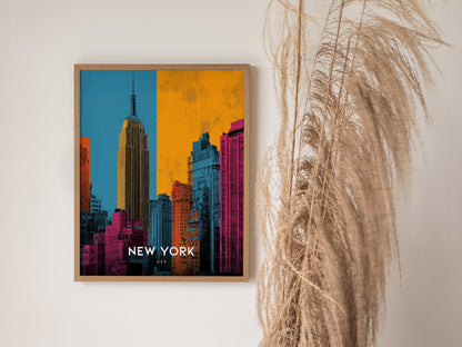 New York City Skyline Poster | Empire State Building Pop Art Print