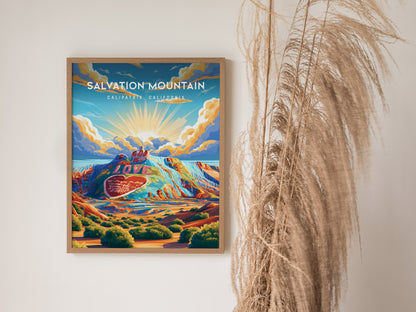 Salvation Mountain, California Poster | Colorful Desert Folk Art Wall Art — styled in a modern interior