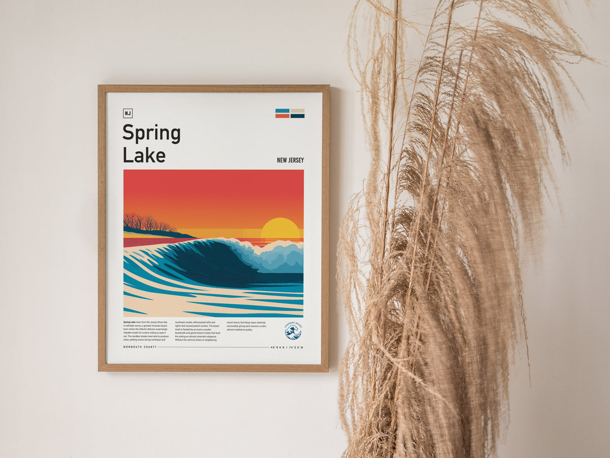 Spring Lake, New Jersey Poster | Surf Wall Art & Coastal Charm Print — styled in a modern interior