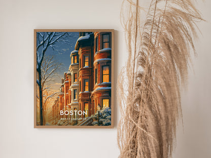 Boston, Massachusetts Poster | Harbor Skyline & Sailboats Wall Art — styled in a modern interior
