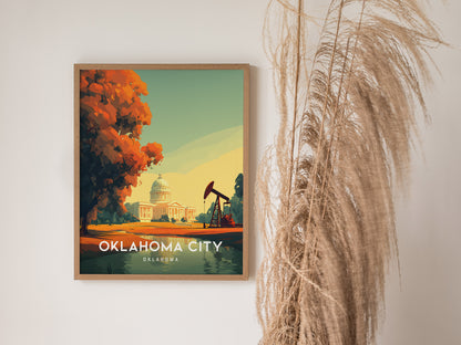 Oklahoma City, Oklahoma Poster | Bold Skyline & Prairie Charm Wall Art — styled in a modern interior