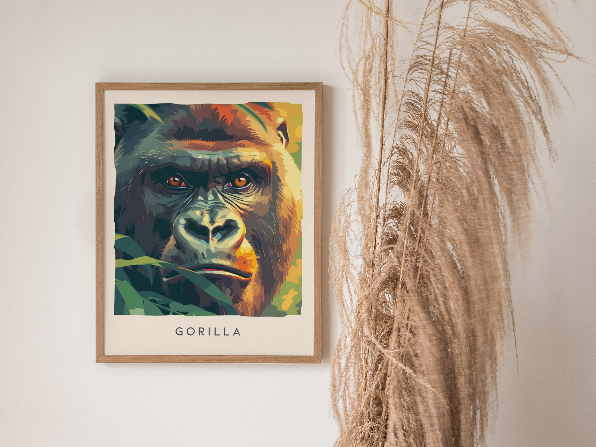 Gorilla, Africa Poster | Majestic Silverback Wildlife Portrait Wall Art — styled in a modern interior