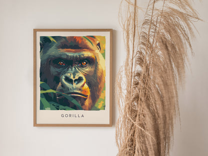 Gorilla, Africa Poster | Majestic Silverback Wildlife Portrait Wall Art — styled in a modern interior