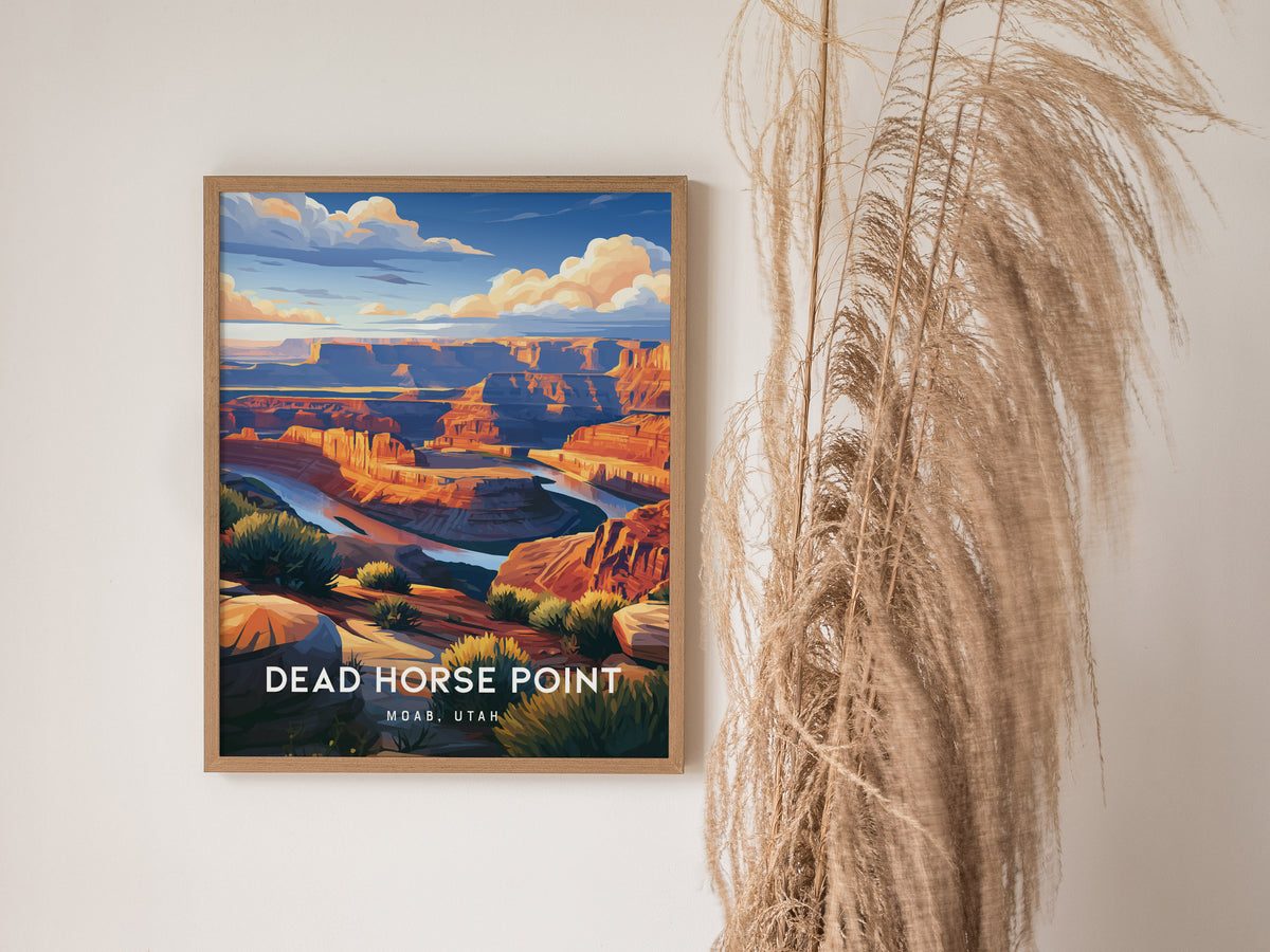 Dead Horse Point, Moab, Utah Poster | Canyon Overlook Destination Print Wall Art — styled in a modern interior