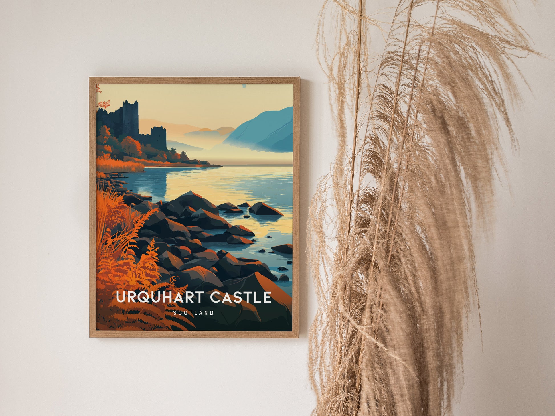 Urquhart Castle, Scotland Poster | Loch Ness Highland Ruins Wall Art — styled in a modern interior