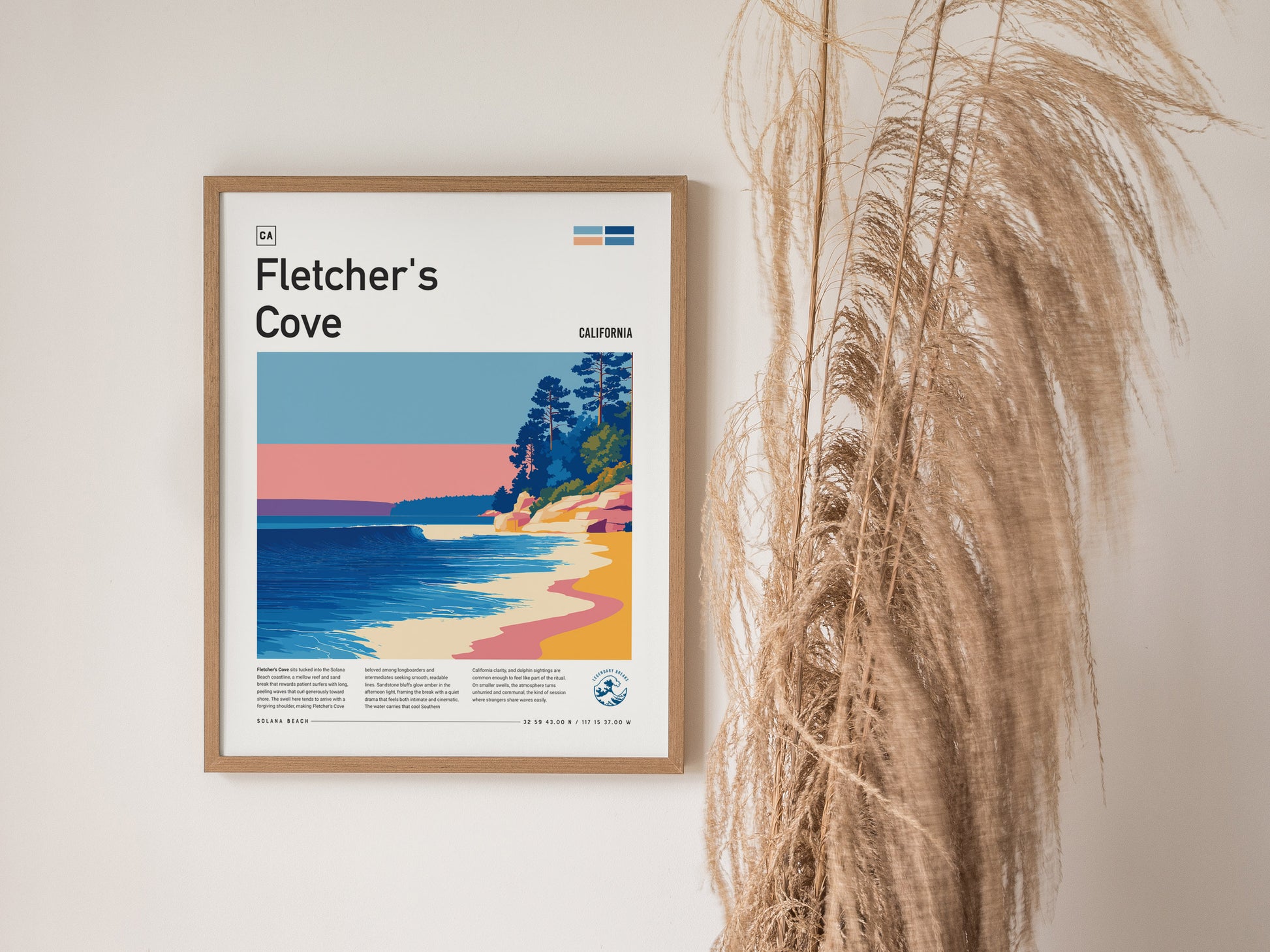 Fletcher's Cove Poster | Surf Break & Coastal Cliffs Wall Art — styled in a modern interior