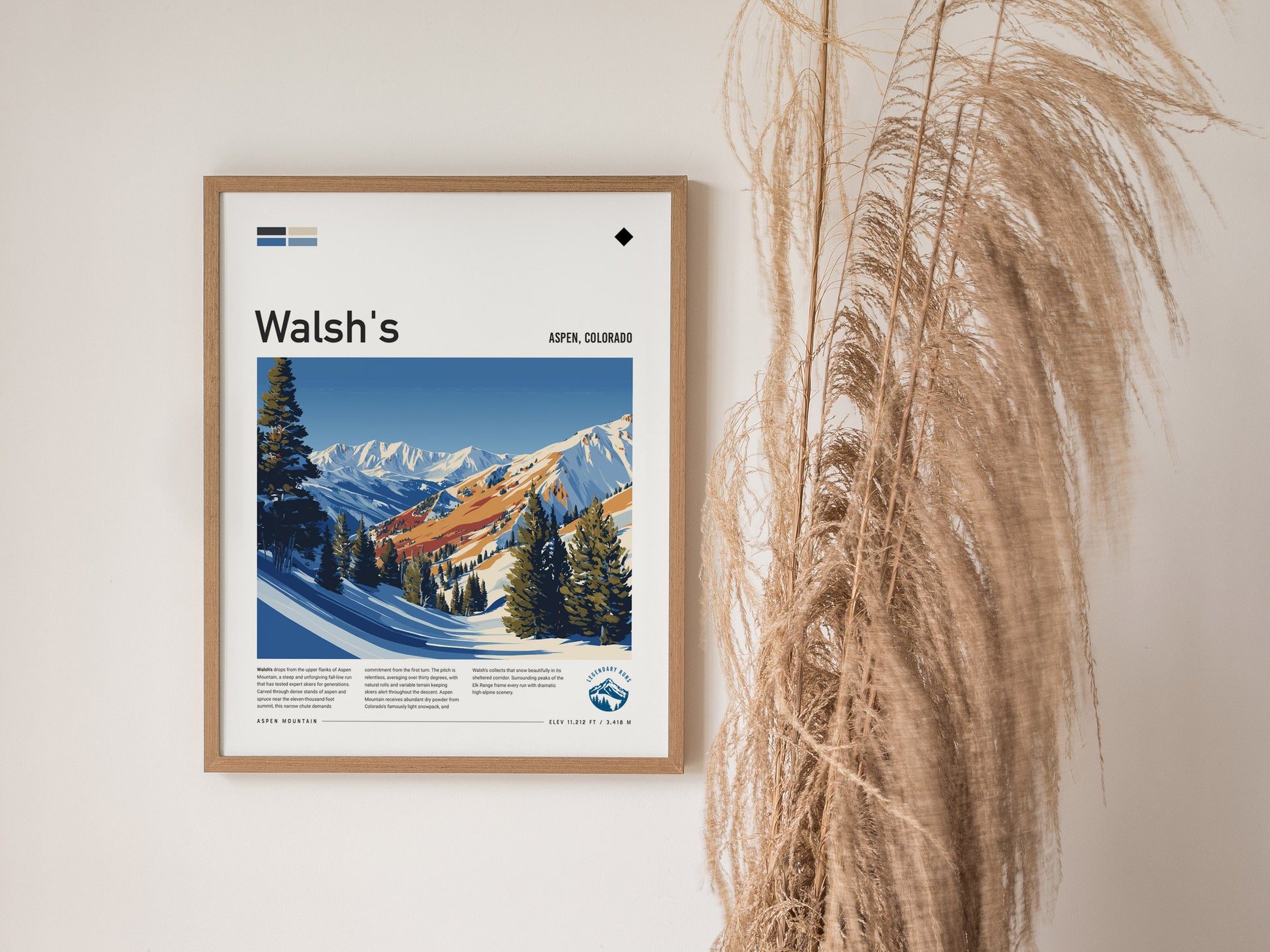 Walsh's, Aspen Poster | Fresh Powder Mountain Ski Run Wall Art — styled in a modern interior