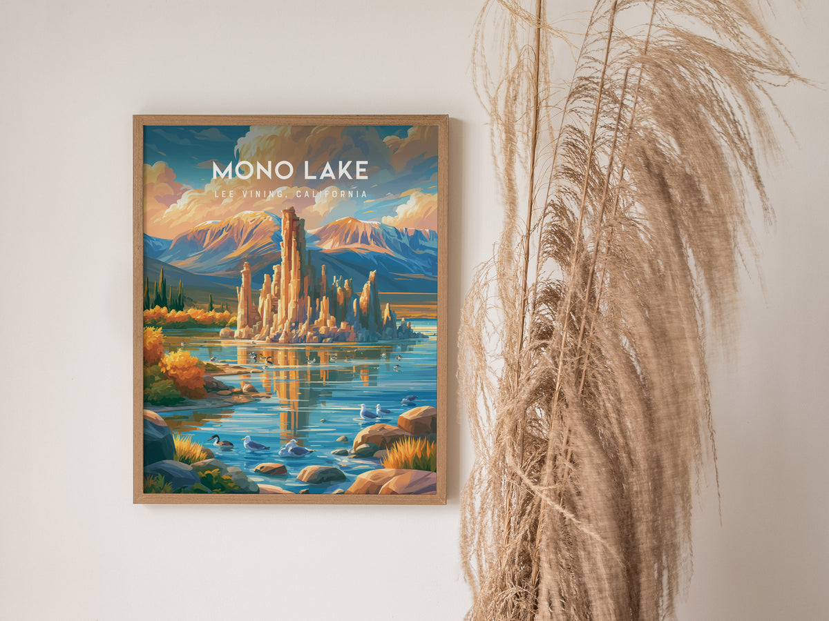 Mono Lake, Lee Vining, California Poster | Tufa Towers & Desert Lake Destination Print — styled in a modern interior