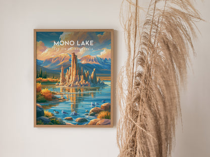 Mono Lake, Lee Vining, California Poster | Tufa Towers & Desert Lake Destination Print — styled in a modern interior