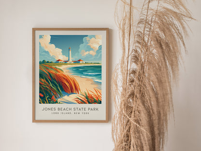 Jones Beach State Park Matte Border Poster | Long Island, New York Coastal Beach Decor — styled in a modern interior