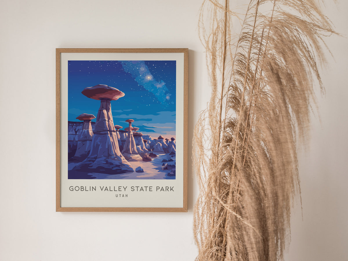 Goblin Valley State Park Matte Border Poster | Utah Destination Print Travel Wall Art — styled in a modern interior