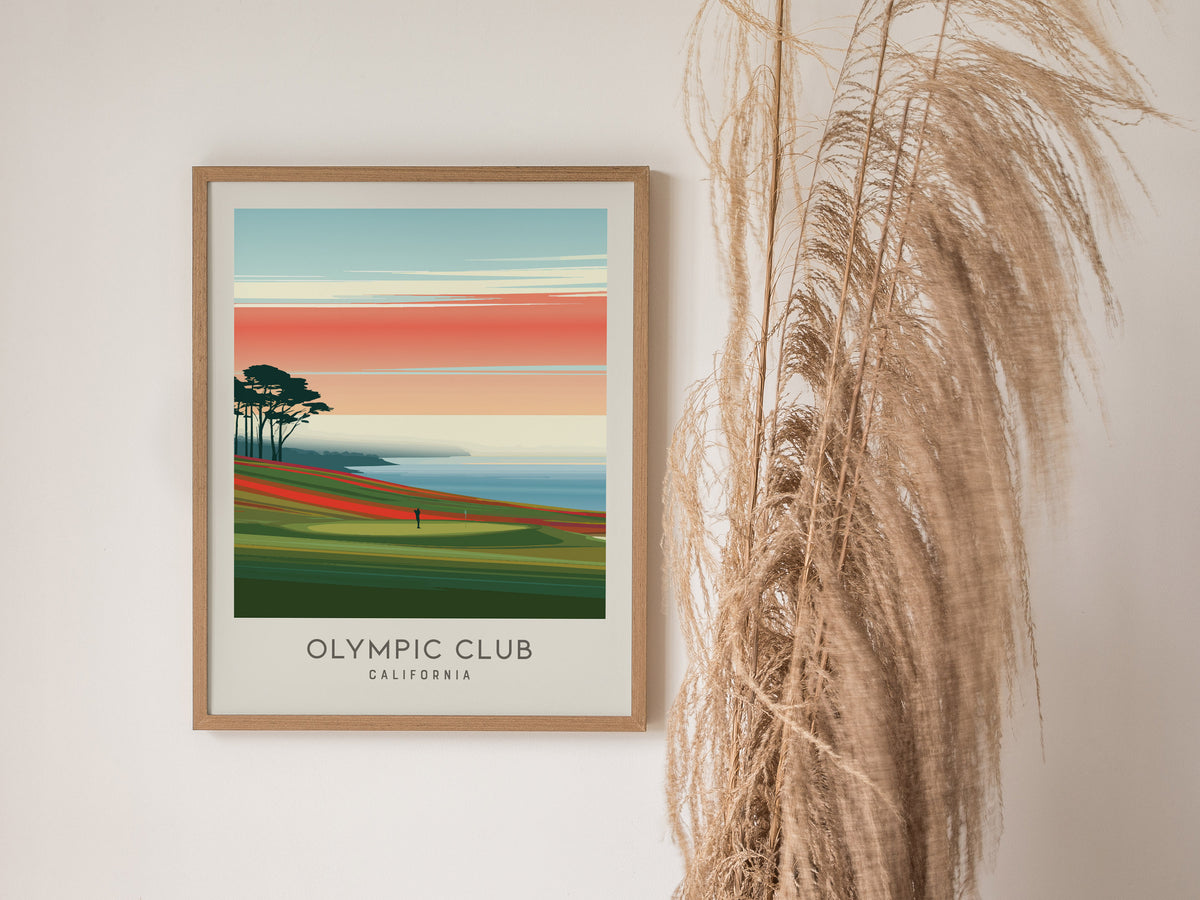 Olympic Club Matte Border Poster | California Golf Course Print & Country Club Decor — styled in a modern interior