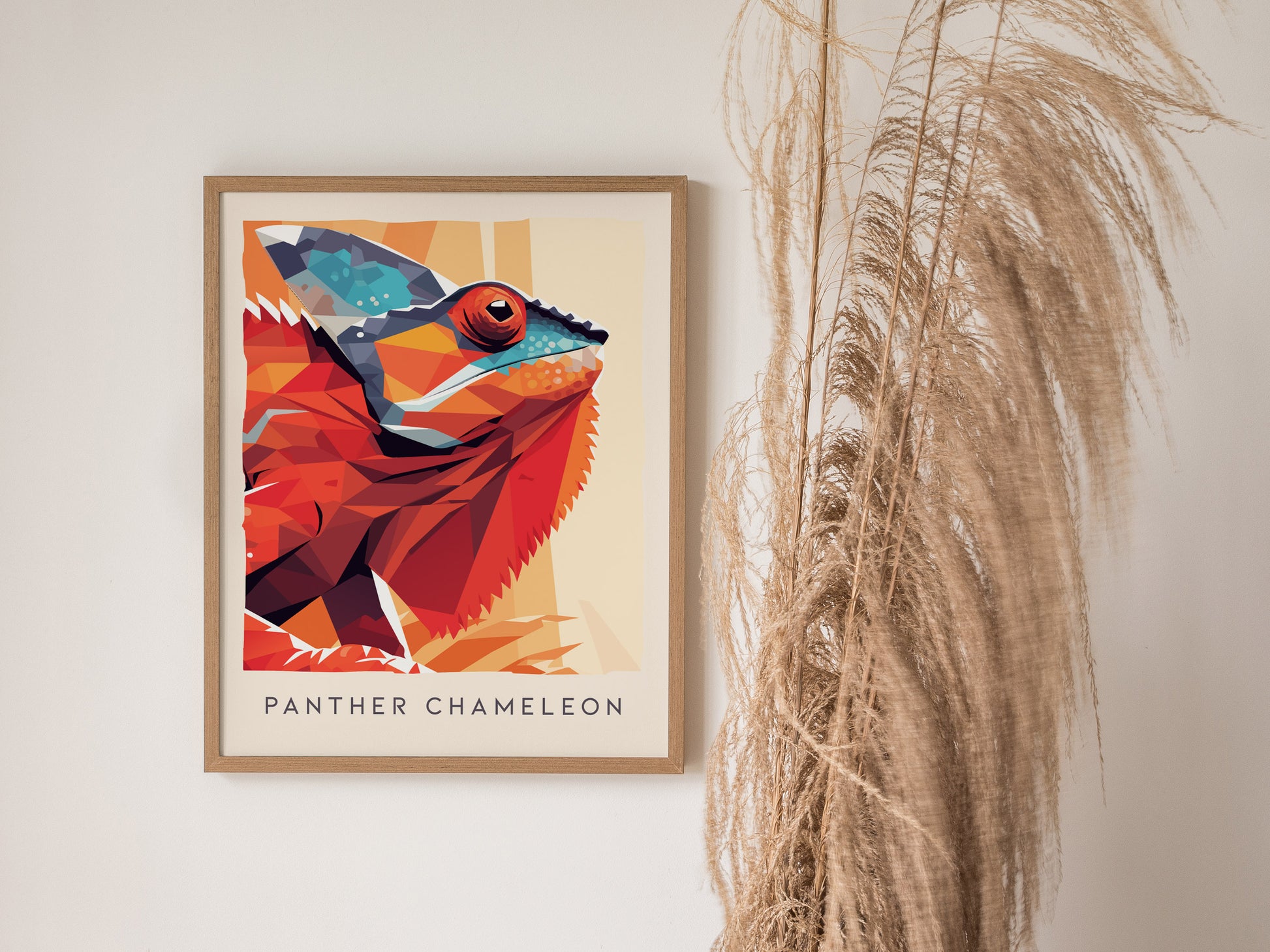 Panther Chameleon Poster | Vibrant Rainforest Reptile Wildlife Wall Art — styled in a modern interior