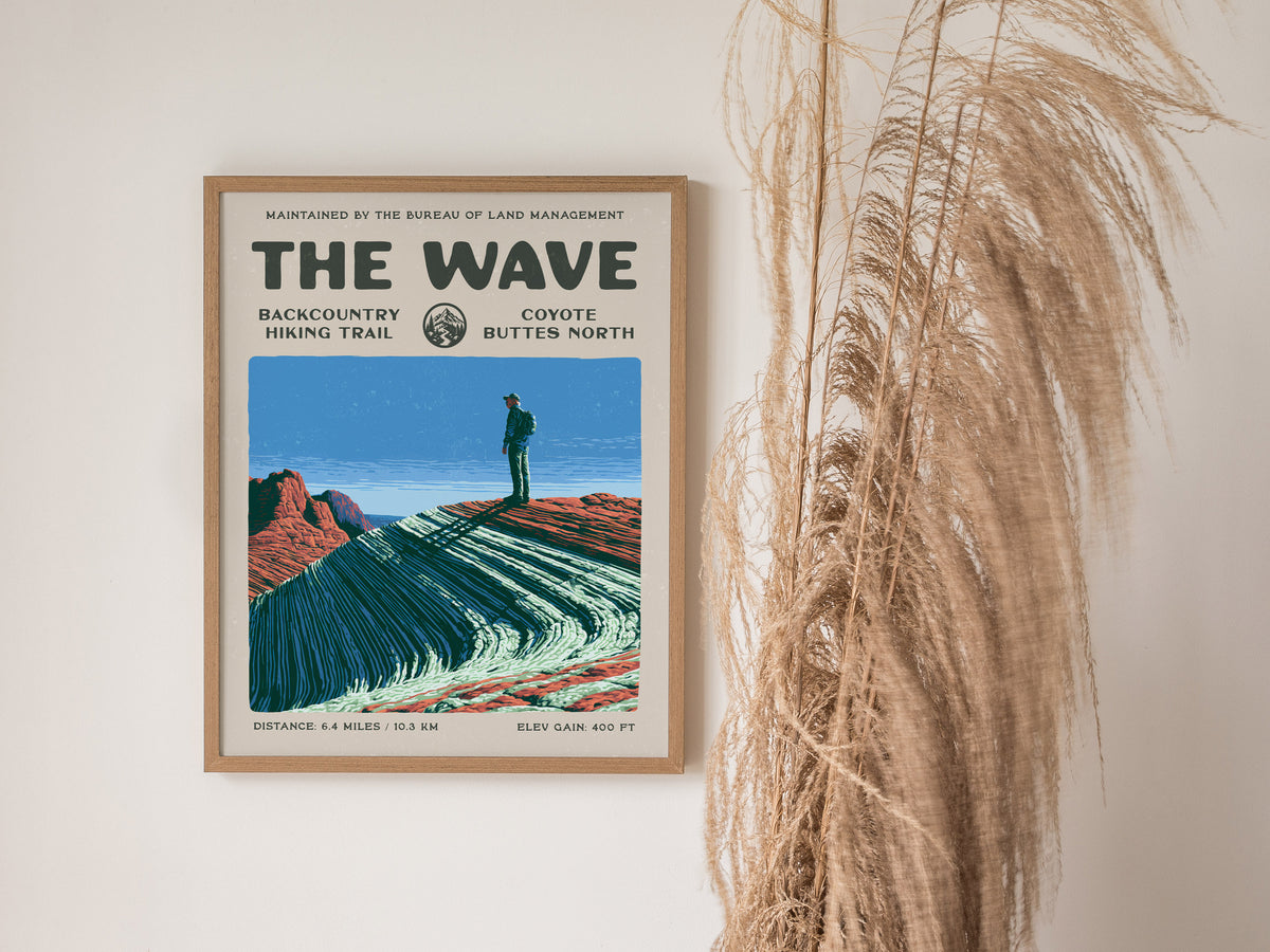 The Wave, Coyote Buttes North Poster | Hiker Gift | Backcountry Trail Wall Art — styled in a modern interior