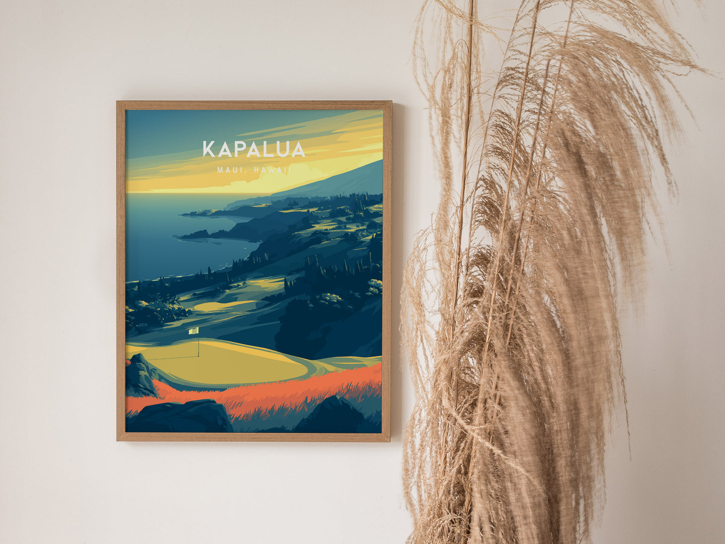 Kapalua Plantation Course, Maui, Hawaii Poster | Tropical Links Golfer Gift Wall Art — styled in a modern interior