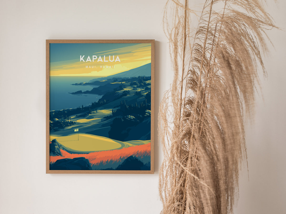 Kapalua Plantation Course, Maui, Hawaii Poster | Tropical Links Golfer Gift Wall Art — styled in a modern interior