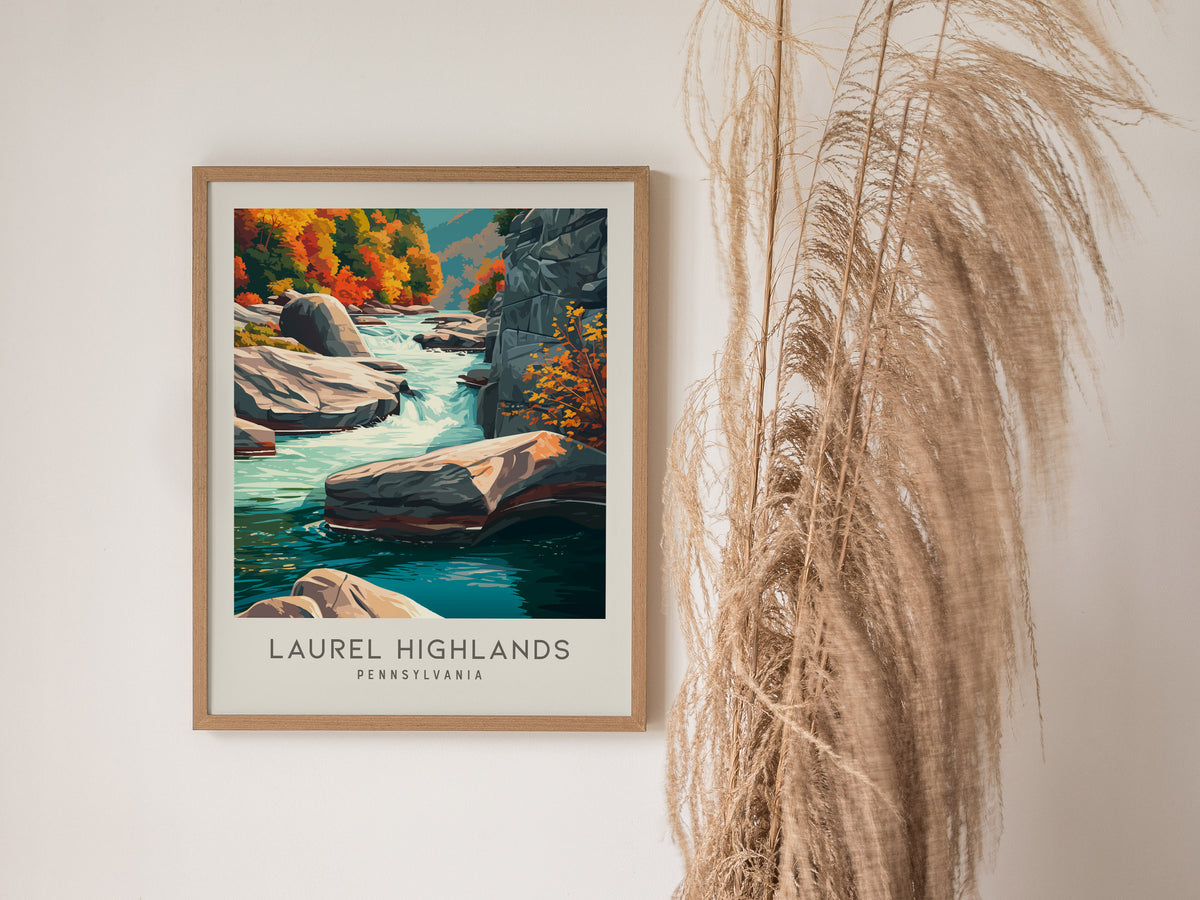 Laurel Highlands Matte Border Poster | Pennsylvania Destination Print Travel Wall Art — styled in a modern interior