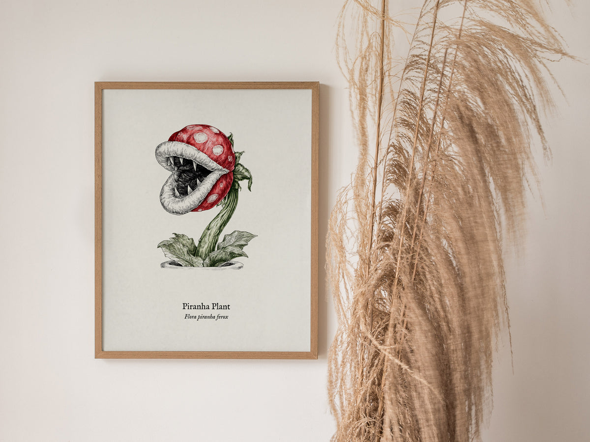 Piranha Plant Poster | Flora Piranha Ferox Pen and Ink Print | Vintage Scientific Illustration Wall Art — styled in a modern