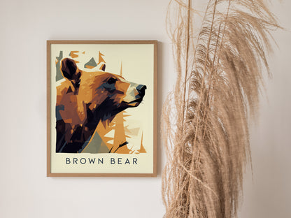 Brown Bear Modern Wildlife Poster | Alaska Nature Wall Art | Framed or Unframed