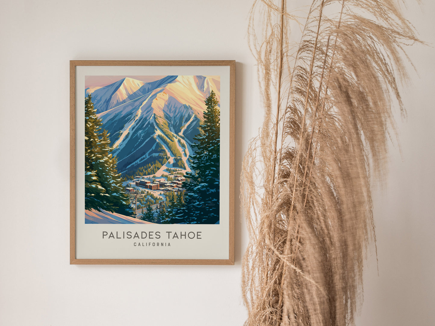 Palisades Tahoe Matte Border Poster | California Destination Print Travel Wall Art — styled in a modern interior