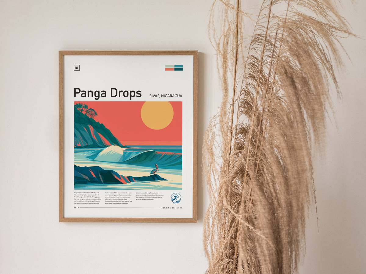 Panga Drops, Rivas, Nicaragua Poster | Tropical Surf Wall Art — styled in a modern interior