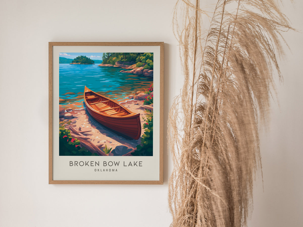 Broken Bow Lake Matte Border Poster | Oklahoma Destination Print Travel Wall Art — styled in a modern interior