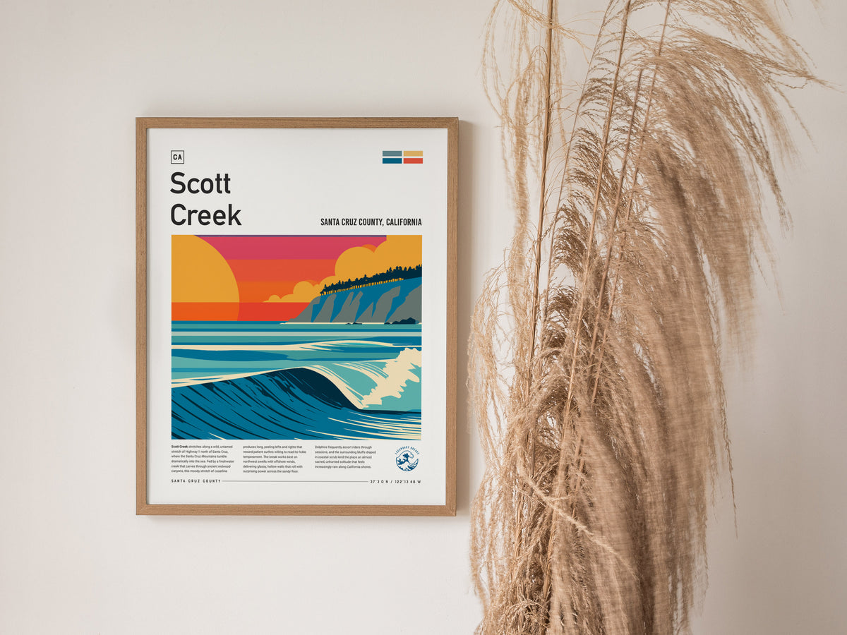 Scott Creek, Santa Cruz County, California Poster | Surf Wall Art & Wave Print Wall Art — styled in a modern interior