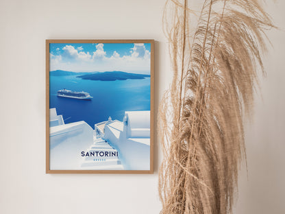 Santorini Greece Poster | Oia Ammoudi Bay Art | Greek Islands Wall Art