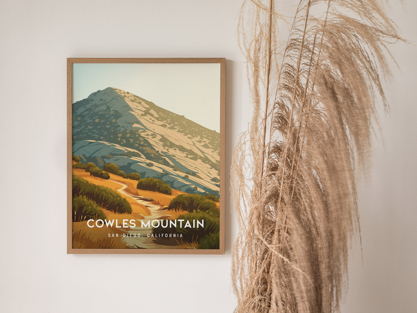 Cowles Mountain, San Diego Poster | Golden Summit Trail Panorama Wall Art — styled in a modern interior