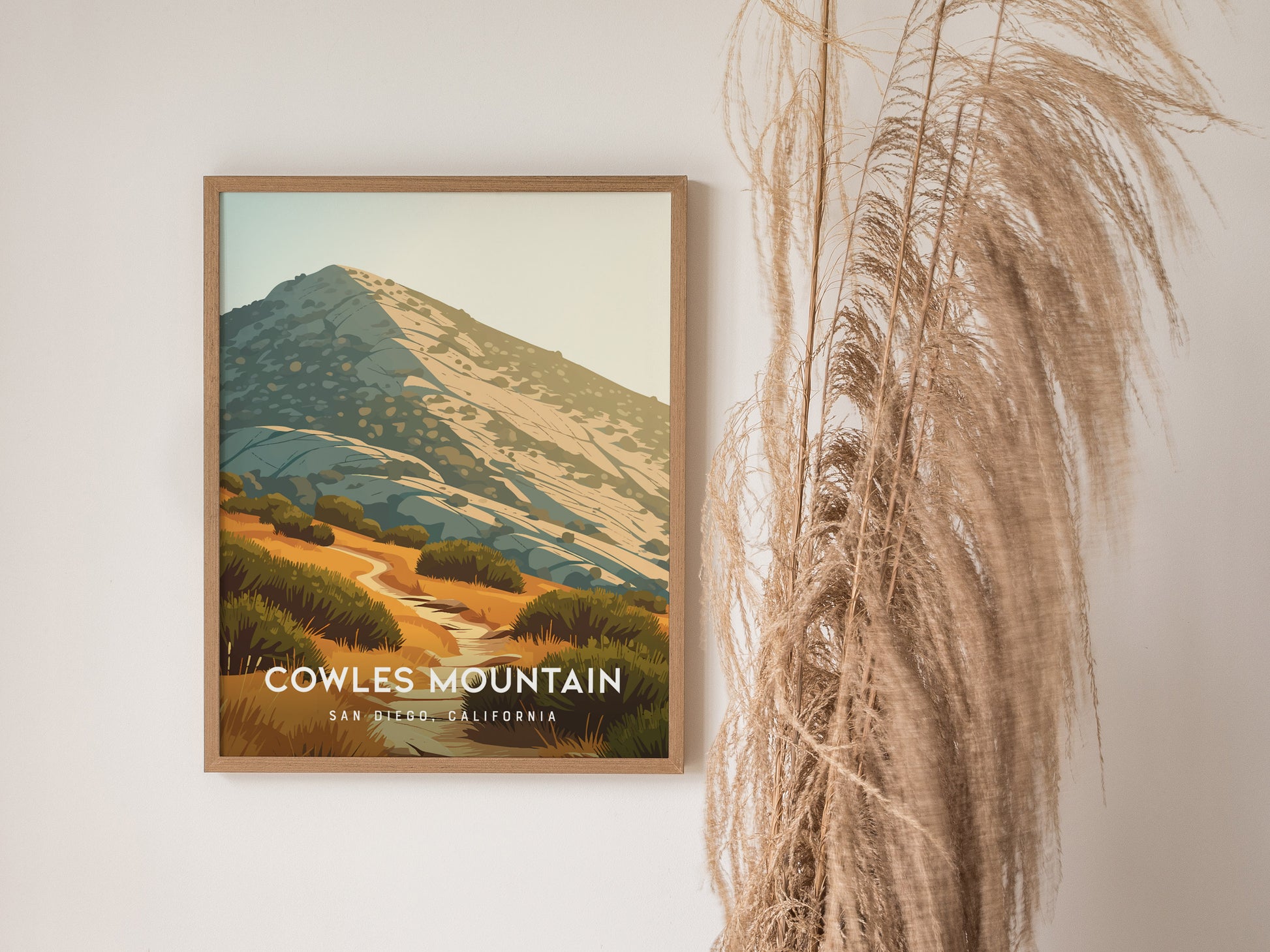 Cowles Mountain, San Diego Poster | Golden Summit Trail Panorama Wall Art — styled in a modern interior