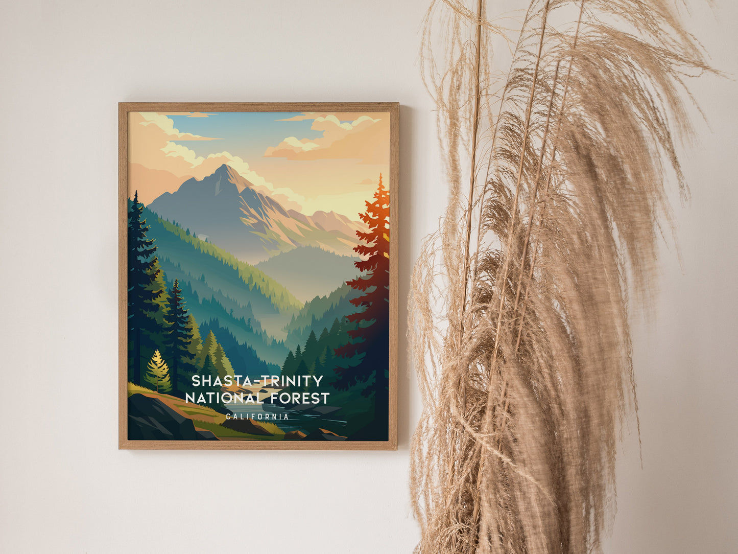 Shasta-Trinity National Forest, California Poster | Mountain Wilderness & Alpine Lake Wall Art — styled in a modern interior