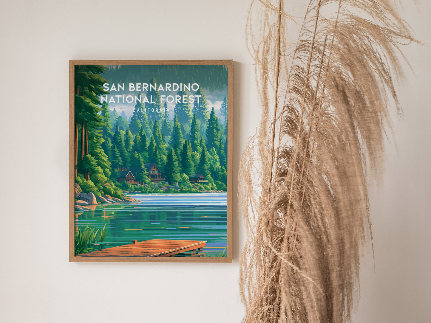 San Bernardino National Forest, California Poster | Mountain Pines & Alpine Wilderness Wall Art — styled in a modern interior