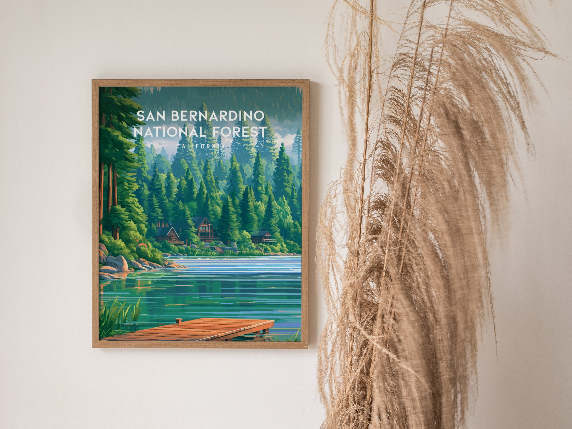 San Bernardino National Forest, California Poster | Mountain Pines & Alpine Wilderness Wall Art — styled in a modern interior