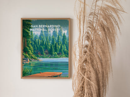 San Bernardino National Forest, California Poster | Mountain Pines & Alpine Wilderness Wall Art — styled in a modern interior